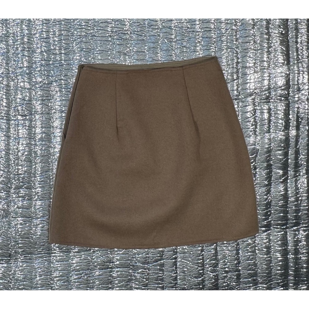 Elie Tahari Camel Tan Wool Blend Mini Skirt Size 2 A-Line Side Zip